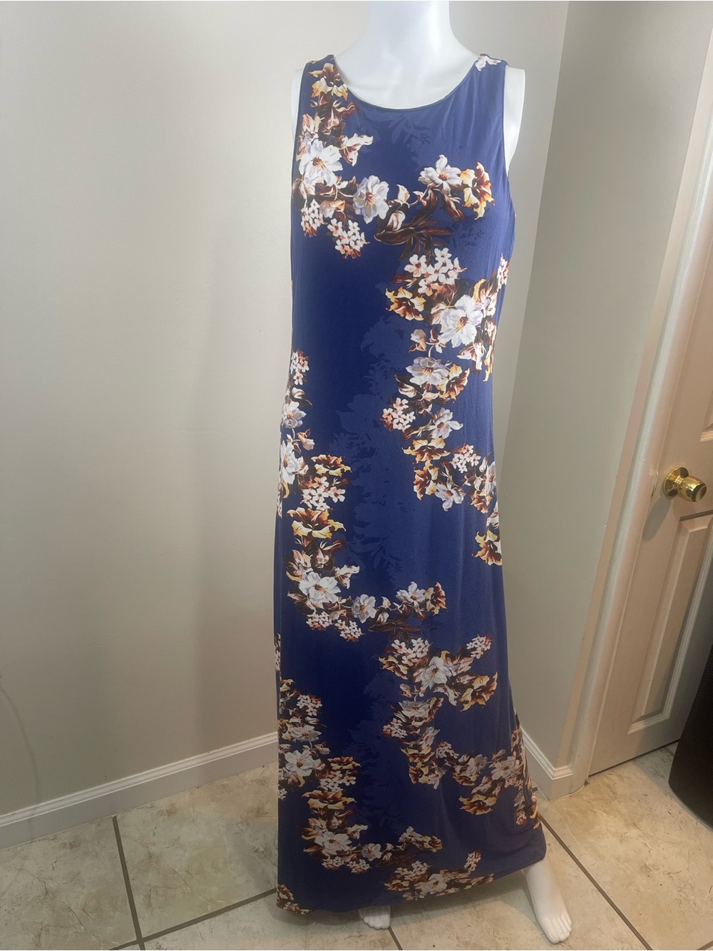 Tommy Bahama Navy Floral Maxi with White & Brown Blooms